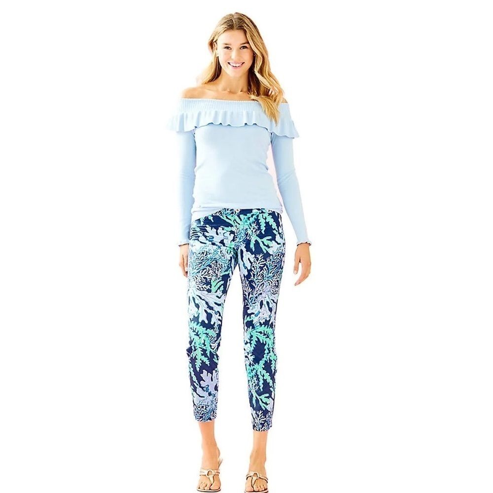 Lilly Pulitzer Off the Shoulder Ruffle Siesta Sweater Crew Periwinkle Blue Small - Picture 3 of 14
